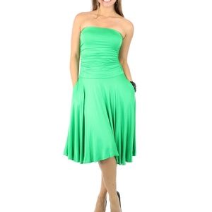 Green Maxi Tube Dress Ruched Mid Length Strapless